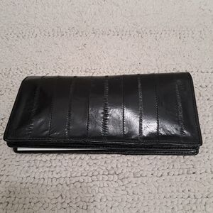 Vidlea Women Genuine Eel Skin Wallet Slim Fold Credit Card Holder Bifold Black